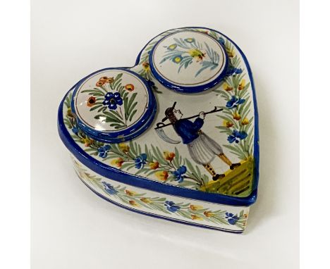 DUTCH CERAMIC HEART SHAPED INKWELL