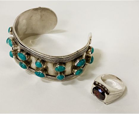 TURQUOISE &amp; SILVER BANGLE WITH A SILVER RING