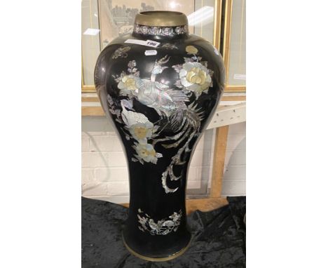 LARGE BRASS &amp; MOTHER OF PEARL ORIENTAL VASE 66.5CMS (H) APPROX