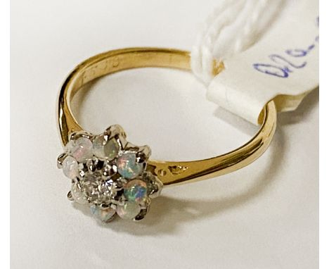 18CT GOLD OPAL &amp; DIAMOND RING 0.20 - 0.25 POINTS APPROX 2.7 GRAMS APPROX SIZE N