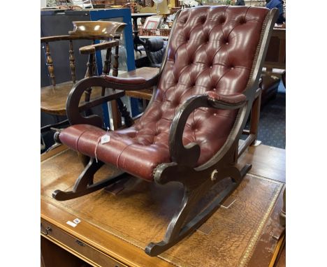 RED LEATHER BUTTON BACK ROCKING CHAIR