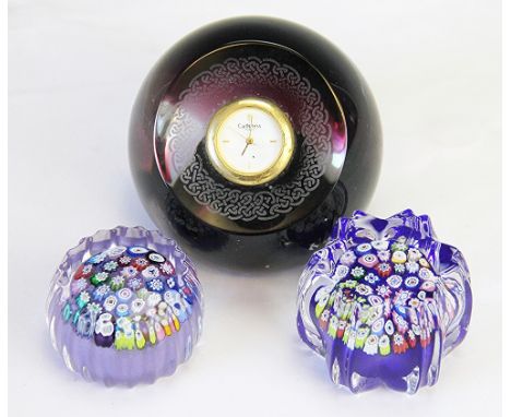 Three Caithness Glass paperweights, to include; 'Millefiori Close Pace Zilac 2014' 3cm high, 'Millefiori 2014' 4cm high and a