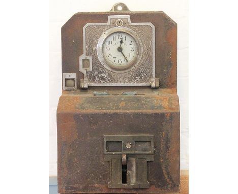 A National Time Recorder Co Ltd clocking on / off clock, the iron case with an Arabic dial (named), and metal label to the si