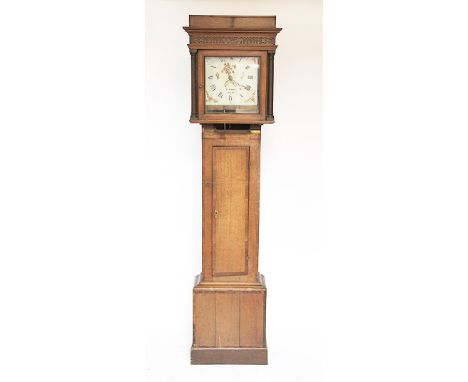 A George III 30 hour oak longcase clock, the painted Roman numeral dial signed Basford Wem, with date aperture and movement s