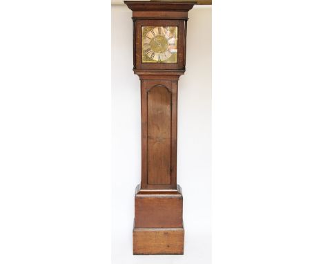 An 18th century thirty hour oak longcase clock, the 28cm dial with silvered Roman numeral chapter ring with a matted centre s