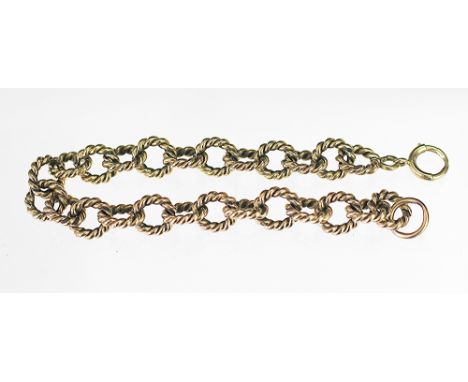 A 9ct yellow gold bracelet, designed as twenty five circular rope twist links with attached bolt ring clasp, sponsors mark 'S