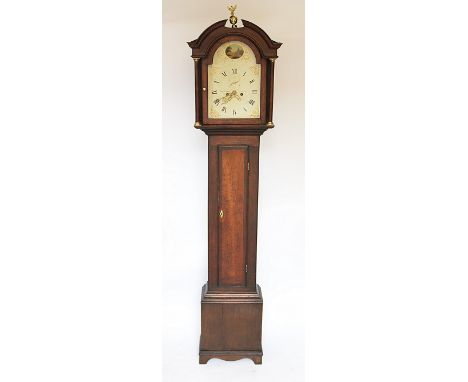 A George III oak and mahogany cross banded eight day longcase clock, the painted dial with later naming for John Thomas Worce