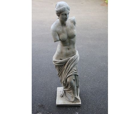 A reconstituted stone garden statue of the Venus de Milo, 127cm high, with a rectangular garden trough, 80cm (2)