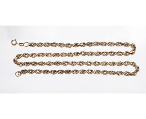 A 9ct gold rope twist chain, the uniform twist necklace with attached bolt ring clasp, weight 9.2gms, 50.5cm long 