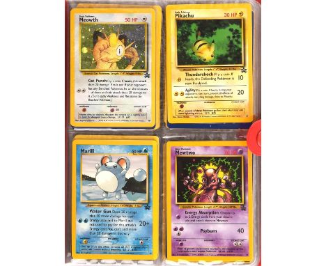 Pokemon TCG. One small binder of approximately 70-80 Pokémon cards including WOTC promos with a holo Meowth and non holo card