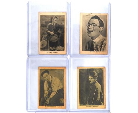 4x Boy's Cinema Famous Heroes Cards including No 2 Charlie Chaplin, No 4 Harry Houdini, No 15 Harold Lloyd and No 22 Buster K