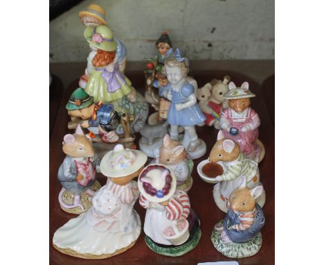 9 Royal Doulton figures (7 from Brambley Hedge), 3 Goebel figures, and a small German figure of girl with dog.  Mrs Saltapple