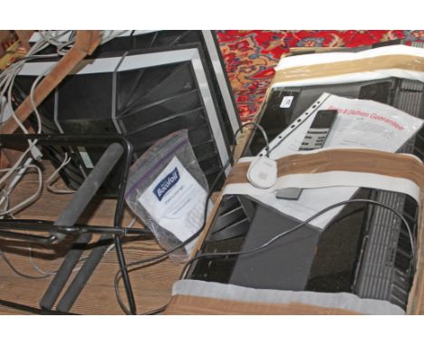 A Bang and Olufsen Beocenter 8000 music system with twin speakers and speaker stands. Untested. Front left corner of glass su