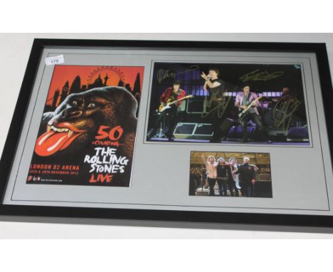 A signed montage commemorating Rolling Stones 50th Anniversary tour 2012. Picture comes with a CoA from Sports Legends Ltd  P