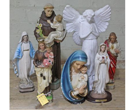 A possy of religious figures, heights ranging from 27cm to 45cm.  