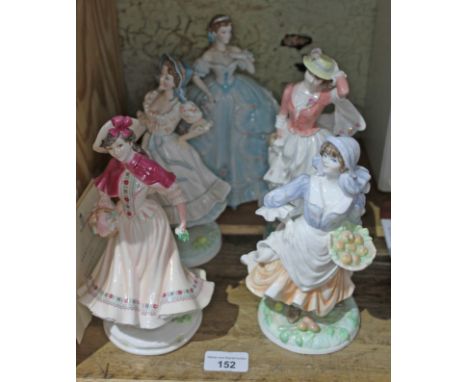 Five Royal Worcester figures, Rosie Picking Apples, Noelle, Sundaly Best, The Milkmaid, and The First Quadrille  All pieces i