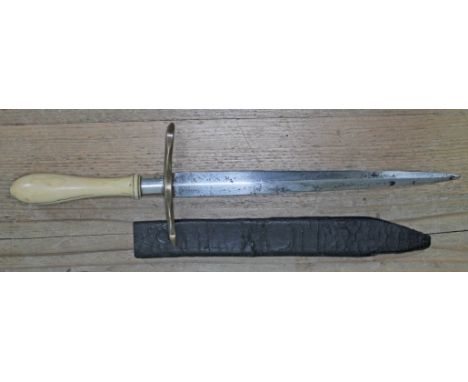 A Georgian naval dirk, early 19th century with 8 1/4" double edged narrow blade, brass double ended crossguard, silvered ferr