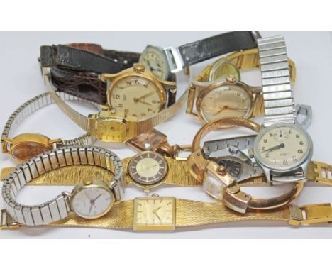 A mixed lot of vintage watches including Lusina, Rotary, Smiths, Bulova, a bangle watch etc.  