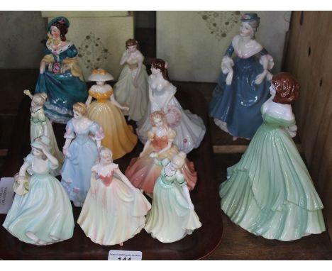 A collection of Coalport figures including two large and ten smaller figures, including Pamela, True Love, Congratulations (2