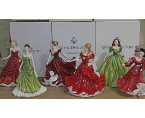 A group of six Royal Doulton Pretty Ladies figures.  Condition - good, no damage/repair, with boxes.