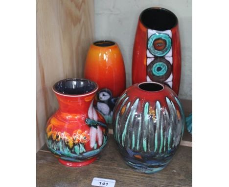 Three Anita Harris Staffordshire pottery art vases, one signed Anita Harris, the other two signed S Johnson, together with a 