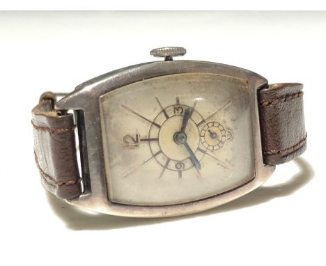 A 1930s hallmarked silver cased wristwatch with art deco style dial, seconds subsidiary at 6 o'clock, 15 jewel manual wind mo