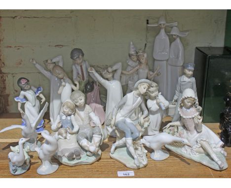 16 Lladro figures of different sizes, including nuns, 4 geese figures, and a mixture of other styles  All figures in good con