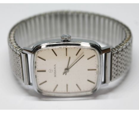 A vintage Rodania chrome plated wristwatch with 17 jewel manual wind movement, on flexi strap.  