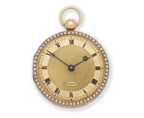 A continental gold and seed pearl key wind open face pocket watchDate: Circa 1830Movement: Gilt full plate fusee verge, pierc