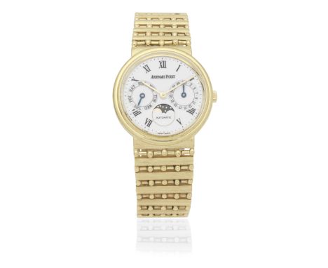 Audemars Piguet. An 18K gold automatic calendar bracelet watch with moon phaseDate: Circa 1980Movement: Jewelled automaticDia