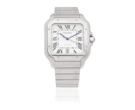 Cartier. A stainless steel automatic calendar bracelet watchModel: SantosReference: 4072/WSSA0018Date: Purchased 25th Novembe