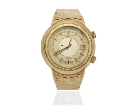 Jaeger-LeCoultre. An 18K gold automatic calendar alarm bracelet watch with sigma dialModel: Memovox SnowdropReference: 73800-