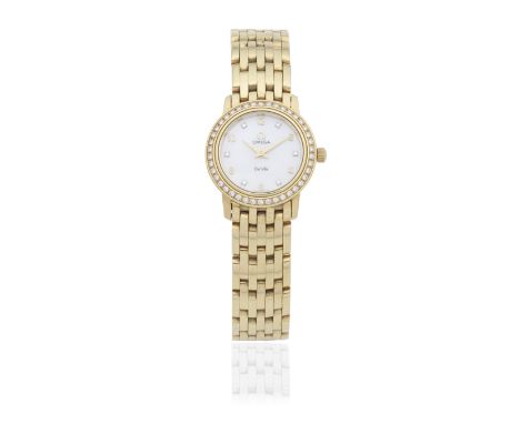 Omega. A lady's 18K gold diamond set quartz bracelet watch with mother of pearl dialModel: De VilleReference: 4175.75.00Date:
