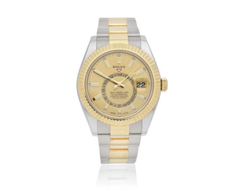 Rolex. A stainless steel and 18K gold automatic annual calendar bracelet watch with dual time zoneModel: Sky-DwellerReference