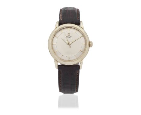 Omega. A 14K gold bumper automatic wristwatchDate: Circa 1950Movement: Jewelled automaticDial: Brushed champagne, applied gil