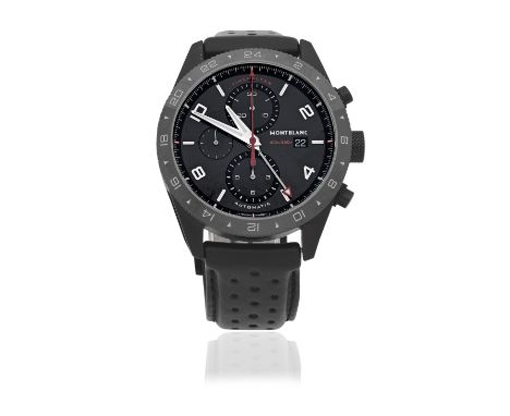 Montblanc. A black PVD coated stainless steel automatic calendar chronograph wristwatch with dual time zoneModel: TimewalkerR