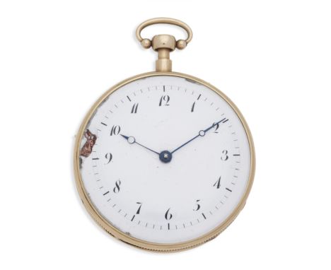 An 18K gold key wind repeating and musical open face pocket watchDate: Circa 1820Movement: Gilt cylinder with fixed barrels f
