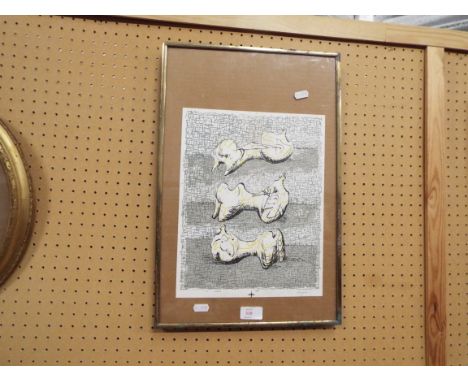 HENRY MOORE (1898 - 1986) lithograph print 'Three Reclining Figures' c1971-3, cross mark and signed 'Moore' in pencil to lowe
