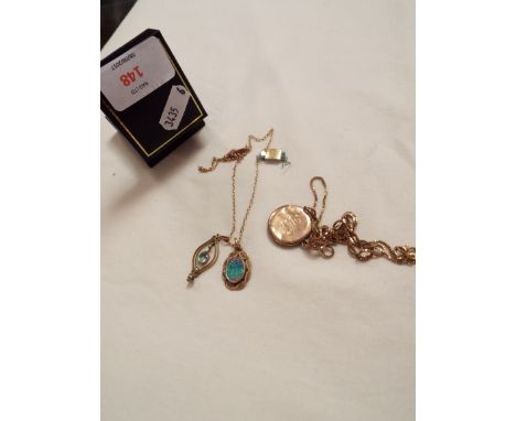 A selection of gold jewellery comprising 9ct back and front locket, 9ct lavalier, 9ct opal doublet pendant, 9ct chain, unmark