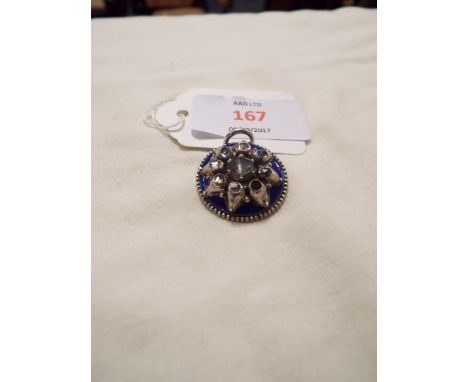 A Georgian silver, enamel and paste button converted to a pendant     Unmarked but tested