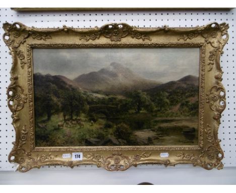 GILT FRAMED OIL ON CANVAS 19TH CENTURY LANDSCAPE SIGNED FREDERICK CARLTON, CUMBERLAND STREAM, SIGHT DAMAGE ON THE FRAME, 43CM