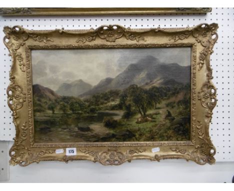 GILT FRAMED OIL ON CANVAS, 19TH CENTURY LANDSCAPE SIGNED, FREDERICK CARLTON, (ELLESWATER, CUMBERLAND) 43CM BY 62CM
