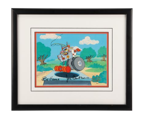 WACKY RACES (T.V. SERIES, 1968 - 1970) - Framed Fender Bender 500 Original Production Animation Cel Autographed by Bill Hanna