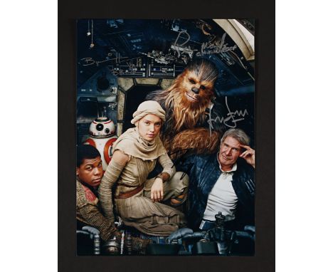 STAR WARS: THE FORCE AWAKENS (2015) - Harrison Ford, Peter Mayhew, John Boyega and Brian Herring Autographed Large Promotiona