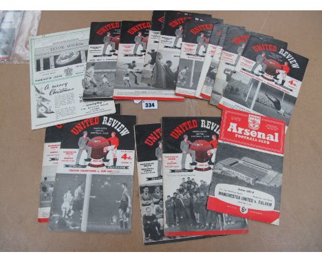 Manchester United 1957-8 Home Programmes, thirteen v. Tottenham, Sunderland, Sheffield Wednesday - 16th Nov, Wolves - 21st Ap