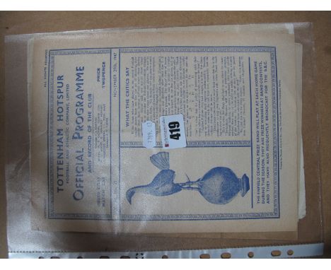 Tottenham Hotspur Programmes, 1947-8 v. Coventry, Leicester - F.A Cup, 48-9 v. Sheffield Wednesday 55-6 v. Middlesborough - F