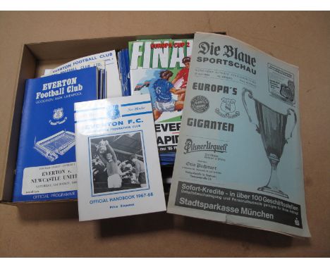 Everton Programmes, approximately forty eight homes 1962-69. UEFA 85 Final v. Rapid Wein plus ticket. Roster cards v. Chicago