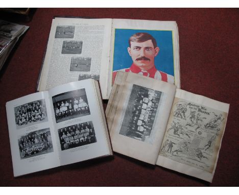 The Book of Football, circa 1906, featuring coloured prints of players, heavy damages pages 221 onwards. The History of The F