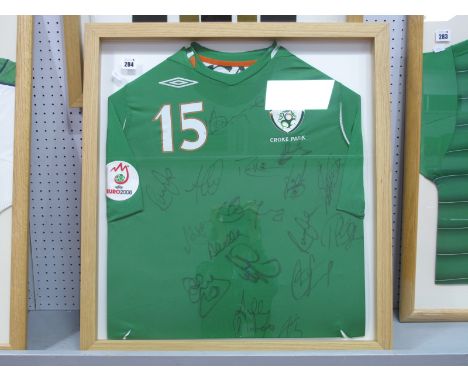 2007 Republic of Ireland Green Home Shirt by Umbro, having number '15' to front and 'Slovakia, 28th March '07, Croke Park' st