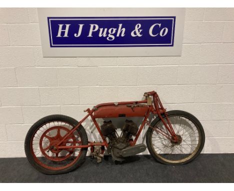 Early 20th Century flat tank motorcycle with 1000cc V twin engine. No docs 